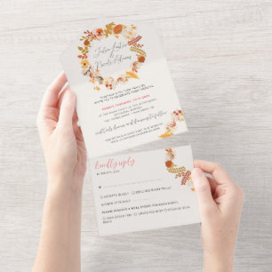 Invitación Todo En Uno Boda Otoño Floral Rústica Seca Bohemio