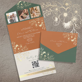 Invitación Todo En Uno Boda Otoño Rustica Terracota Verde Oliva 