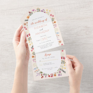 Invitación Todo En Uno Boda Oval Fall Whimsical Wildflower