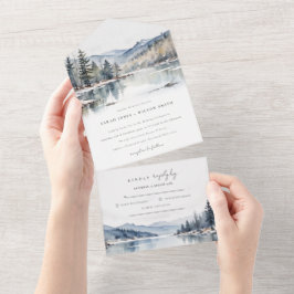 Invitación Todo En Uno Boda paisajista del lago Winter Snow Mountain