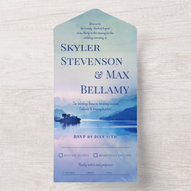 Invitación Todo En Uno Boda paisajístico de las montañas tranquilas (Interior)