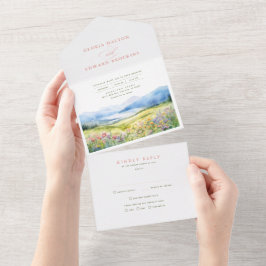 Invitación Todo En Uno Boda paisajístico de Montañas y Flores Silvestres
