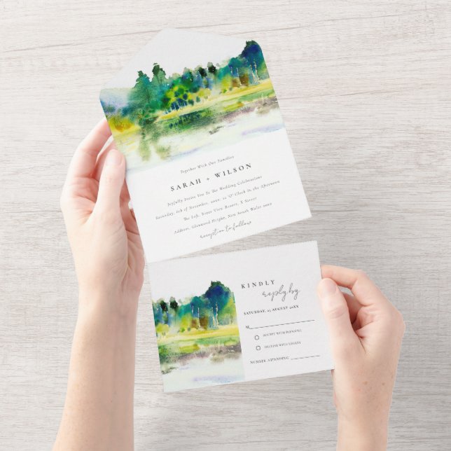 Invitación Todo En Uno Boda paisajístico del río montañoso moda (desgarro)