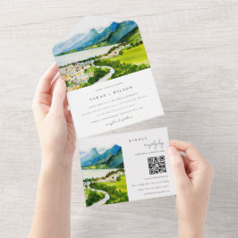 Invitación Todo En Uno Boda paisajístico rural del lago rural Código QR