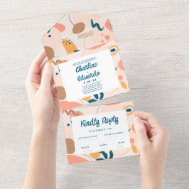 Invitación Todo En Uno Boda Pastel coloreado abstracto de color