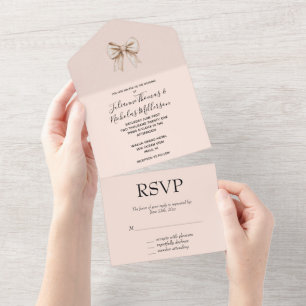 Invitación Todo En Uno Boda Peach Cream Bow