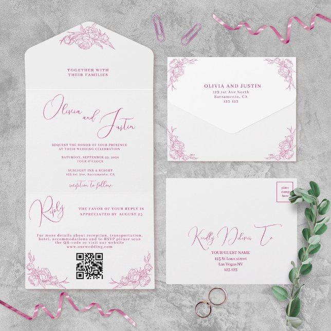 Invitación Todo En Uno Boda Peony Elegance (Subido por el creador)