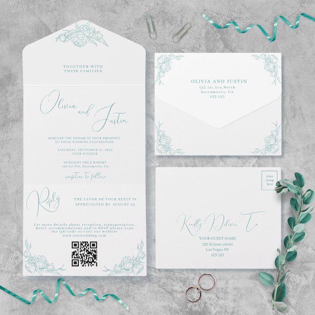 Invitación Todo En Uno Boda Peony Elegance (Subido por el creador)