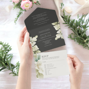 Invitación Todo En Uno Boda personalizado de follaje verde silencioso