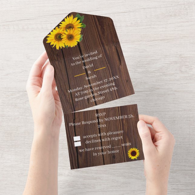 Invitación Todo En Uno Boda personalizado de girasol (desgarro)