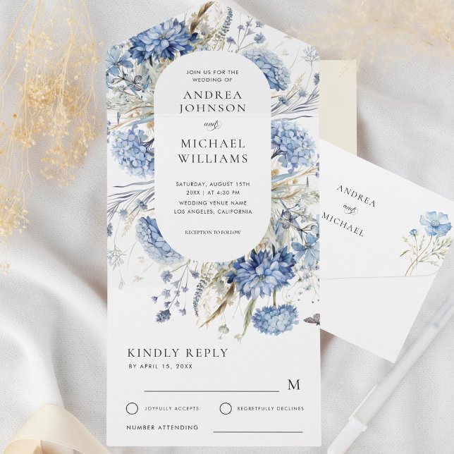 Invitación Todo En Uno Boda Primaria Floral de Lavanda Azul (Subido por el creador)