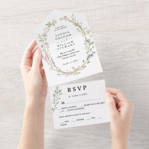 Invitación Todo En Uno Boda Primaria Rustic Watercolor Wildflower