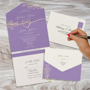 Invitación Todo En Uno Boda Primavera Púrpura