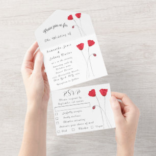 Invitación Todo En Uno Boda Primavera Tulipán Rojo
