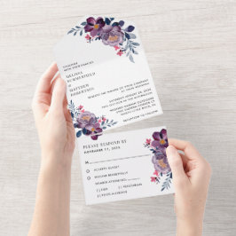 Invitación Todo En Uno Boda Purple Floral Moderno