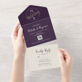 Invitación Todo En Uno Boda púrpura moderno minimalista
