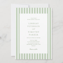 Invitación Todo En Uno Boda Rayas Verde Salvia QR