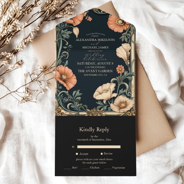 Invitación Todo En Uno Boda Real Victoriano Boda Floral Whimsical (Subido por el creador)
