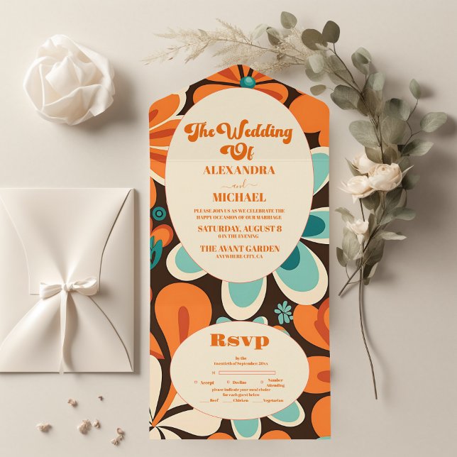 Invitación Todo En Uno Boda Retro 70  (Subido por el creador)