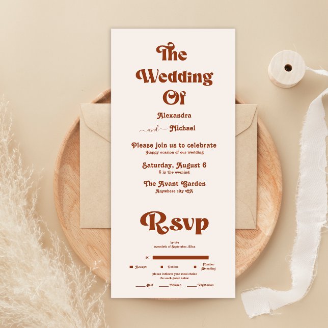 Invitación Todo En Uno Boda Retro Boho Terracota Naranja Quemado Todo Inc (Subido por el creador)