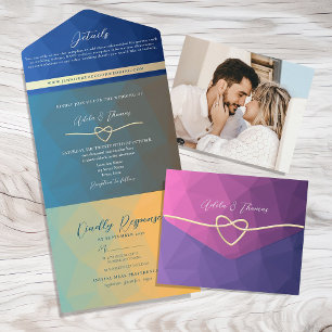 Invitación Todo En Uno Boda retro colorido