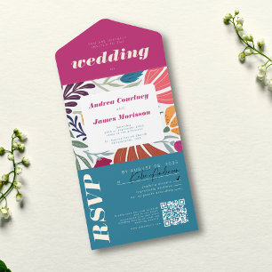 Invitación Todo En Uno Boda retro colorido de la Moda moderna del Boho