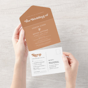Invitación Todo En Uno Boda retro de azúcar marrón elegante