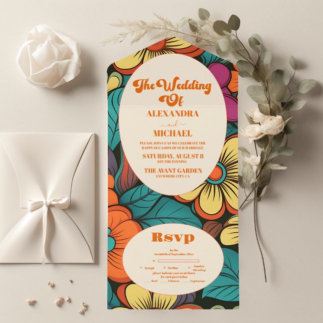 Invitación Todo En Uno Boda Retro de los 70 (Subido por el creador)