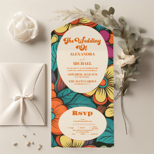 Invitación Todo En Uno Boda retro de los años 70