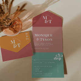 Invitación Todo En Uno Boda Retro de los Setenta |