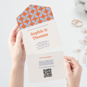 Invitación Todo En Uno Boda retro de mediados del siglo