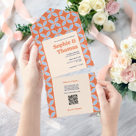 Invitación Todo En Uno Boda retro de mediados del siglo