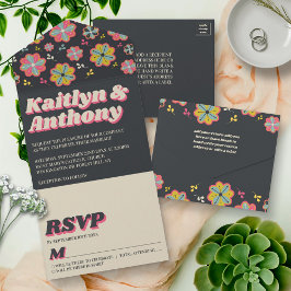 Invitación Todo En Uno Boda Retro Groovy de Flower Power 70