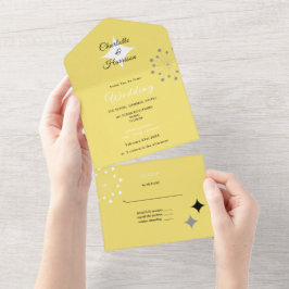 Invitación Todo En Uno Boda retro moderno de mediados del siglo