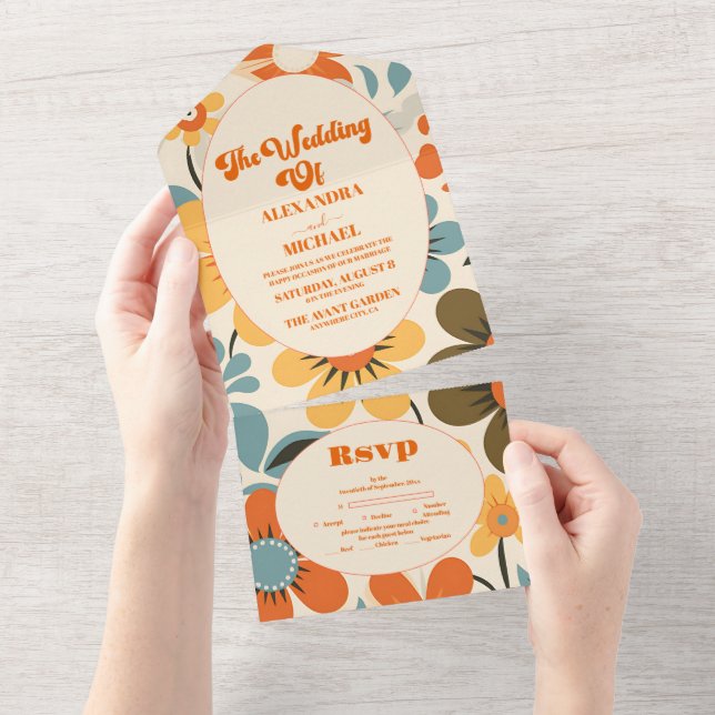 Invitación Todo En Uno Boda retro vintage (desgarro)