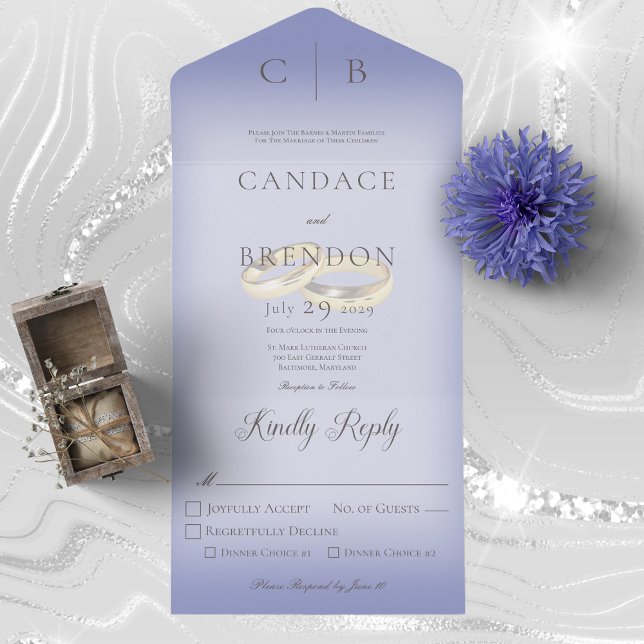 Invitación Todo En Uno Boda Rings Modern Periwinkle Dinner (Subido por el creador)