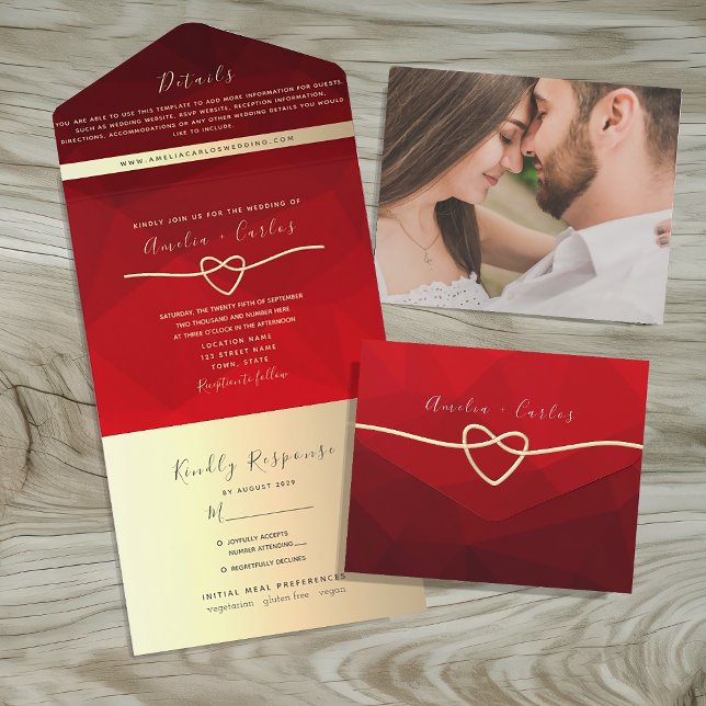 Invitación Todo En Uno Boda Roja Moderna  (Subido por el creador)