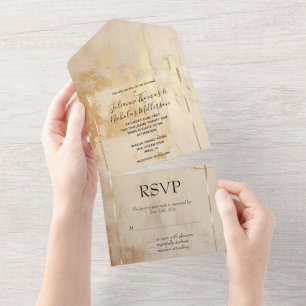 Invitación Todo En Uno Boda Romantic Gold Cream