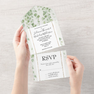 Invitación Todo En Uno Boda Romantic Green Ivy