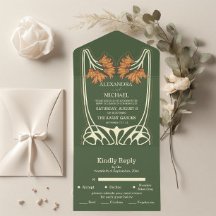 Invitación Todo En Uno Boda Romántica Art Nouveau