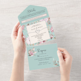 Invitación Todo En Uno Boda Romántica con Estampado Floral Toile