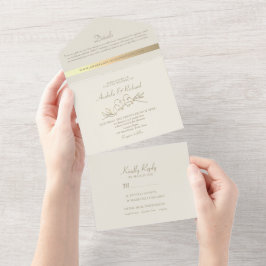 Invitación Todo En Uno Boda Romántica con Hoja de Oro