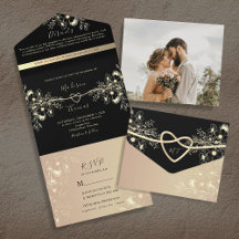 Boda Romántica Elegante de Negro y Dorado