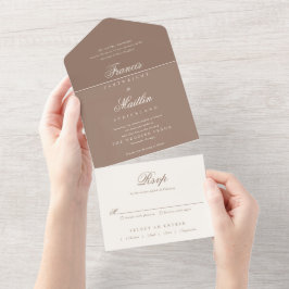 Invitación Todo En Uno Boda Romántica Marrón Elegante