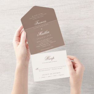 Invitación Todo En Uno Boda Romántica Marrón Elegante