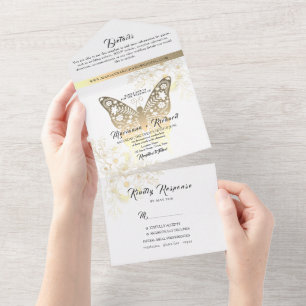Invitación Todo En Uno Boda Romántico Boho Gold