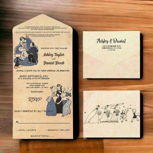 Invitación Todo En Uno Boda romántico de historietas rusticas retro vinta