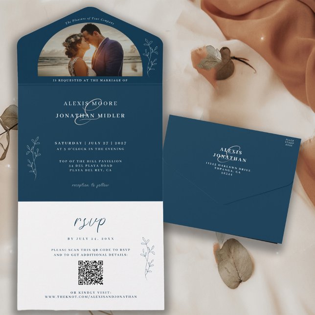 Invitación Todo En Uno Boda romántico oscuro y azul celeste (Subido por el creador)