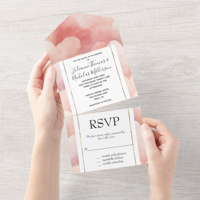Invitación Todo En Uno Boda romántico Rubor Peach Sweet Hearts (desgarro)