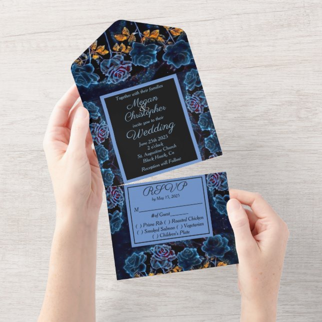 Invitación Todo En Uno Boda Rosa celeste azul (desgarro)